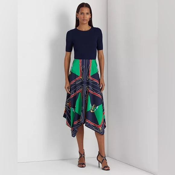 Lauren Ralph Lauren Nautical Print Handkerchief Hem Skirt Asymmetrical women’s 6 - Picture 2 of 11